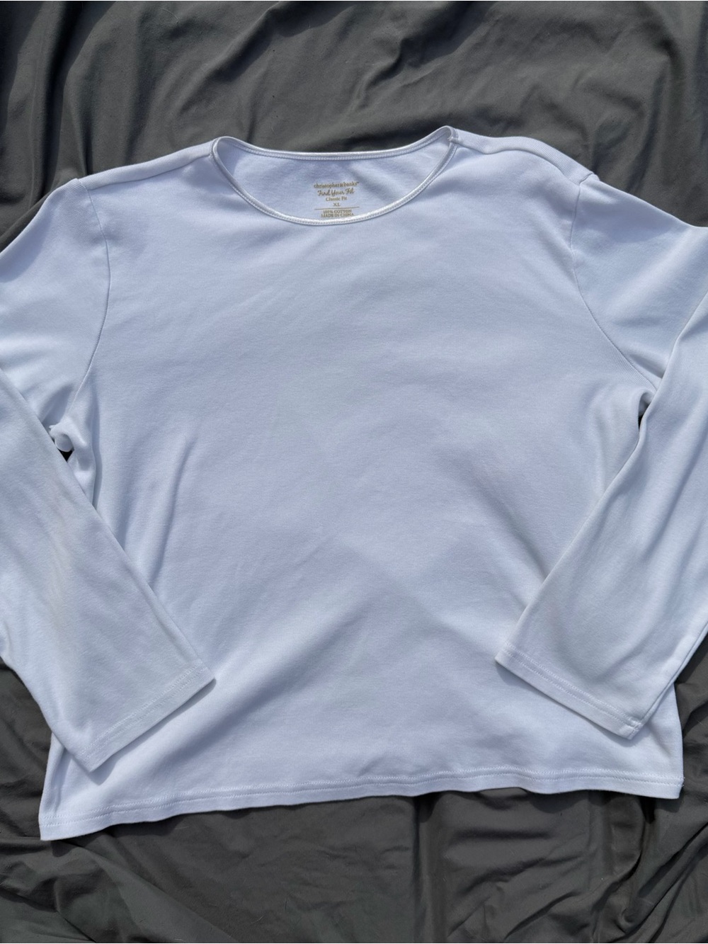Christopher & Banks White Long-Sleeve Crewneck Shirt
